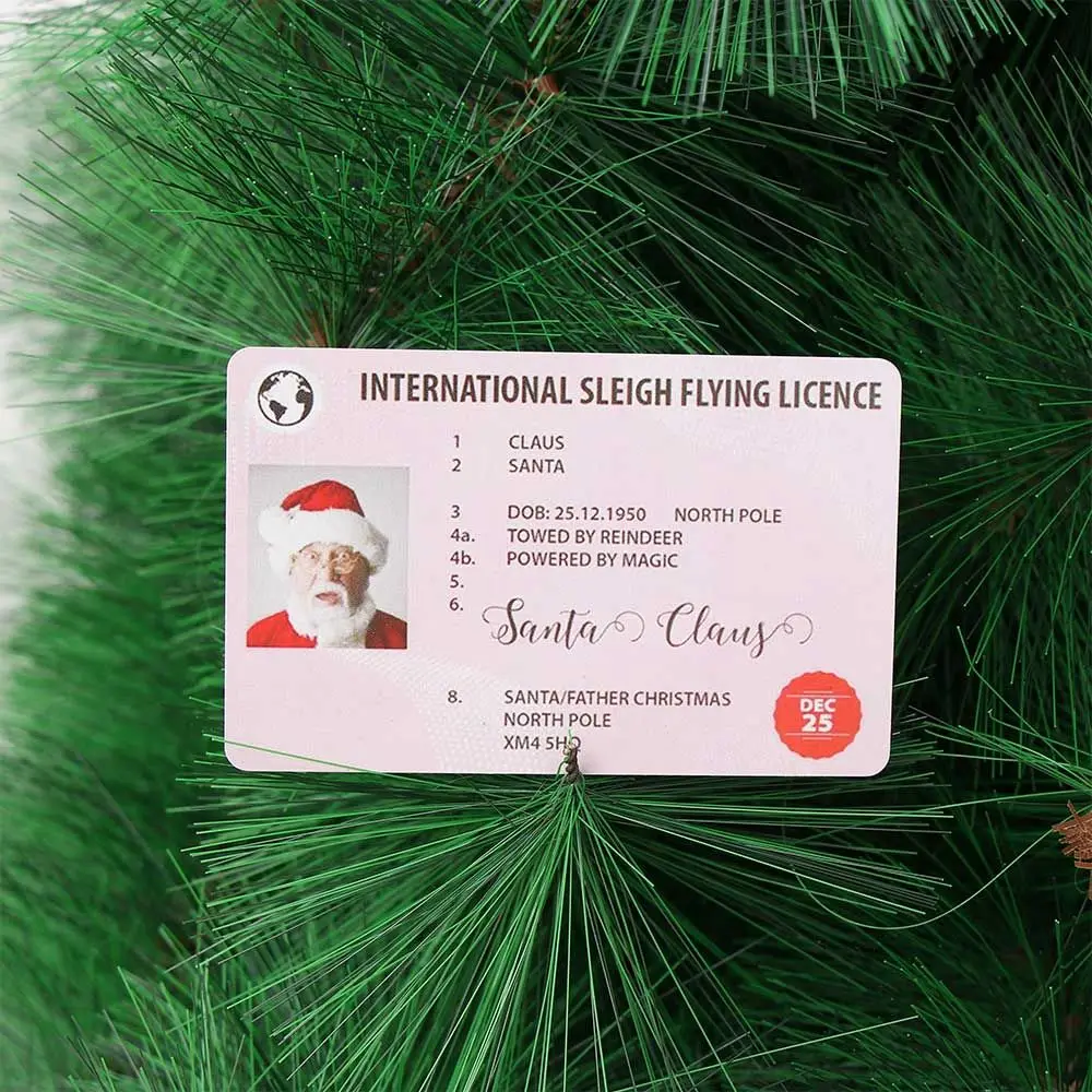 New Children Kids Gift Christmas Tree Decorations Plastic Card Sleigh Licence Flying Licence Santa Claus Greeting Card