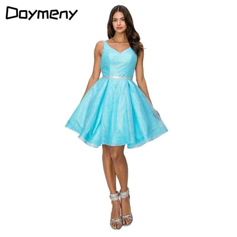 V neck Sequins Homecoming Dresses Short Women 2023 Midi Sashes Cocktail Party Pleat Gowns Prom Teen  Formal Evening Vestido De