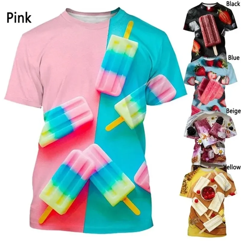 Ice Cream 3D Printed T-shirt Men's Fashion Oversized Tee Tops Summer Casual Short Sleeve Harajuku Food Tshirt Streetwear Clothes