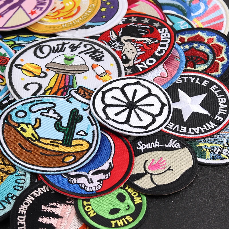 Circular Series Landscape Animal DIY Iron-On Patch Embroidery Applique Ironing Clothing Sewing Supplies Decorative Badge