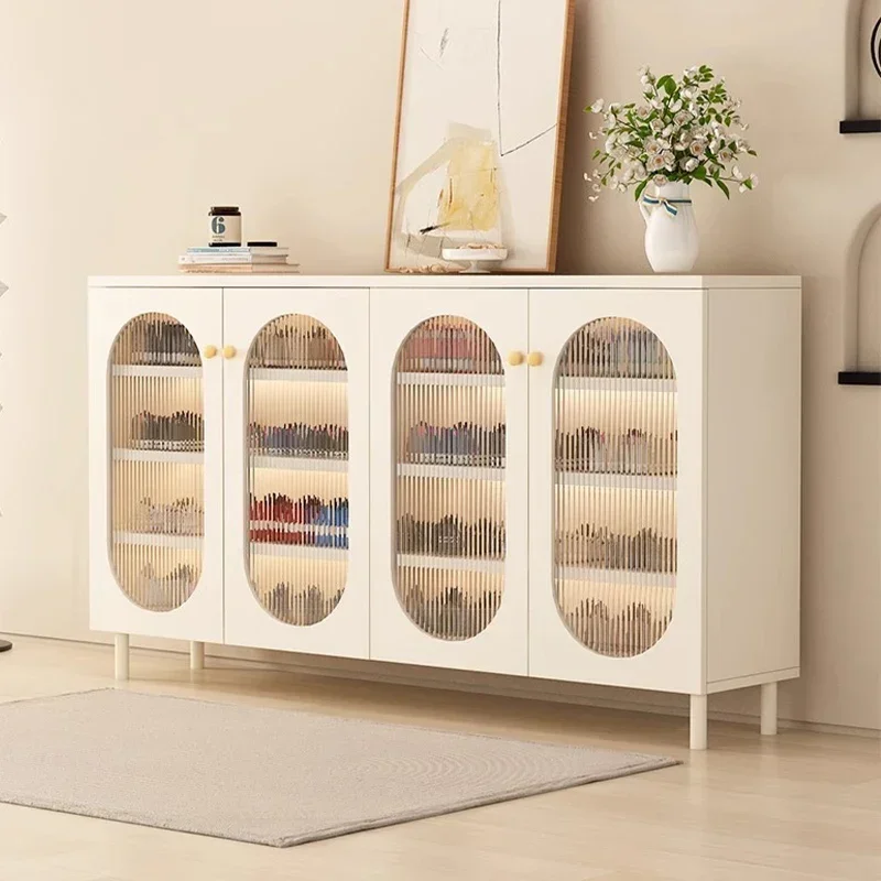 

-French-style Cream Rattan Shoe Cabinet-entrance Porch Integrated With Wall-to-door Large-capacity Shoe Rack