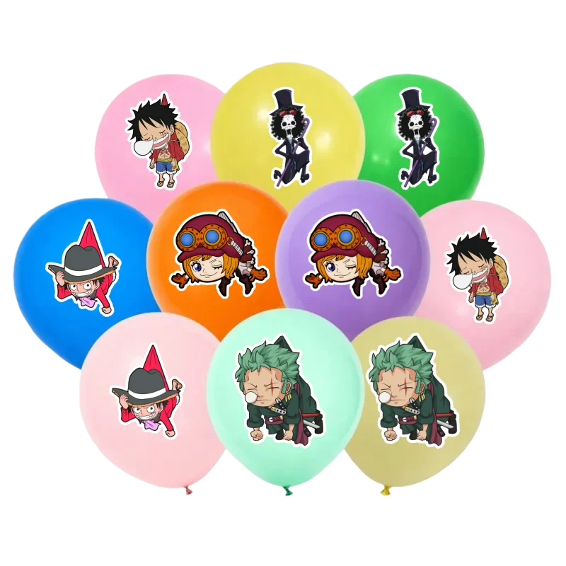 10 Globos de Anime de One Piece con Caras Divertidas: Luffy Llorando, Zoro Durmiendo, Brook - Decoración para Fiestas, Suministros de Cumpleaños para Niños y Niñas