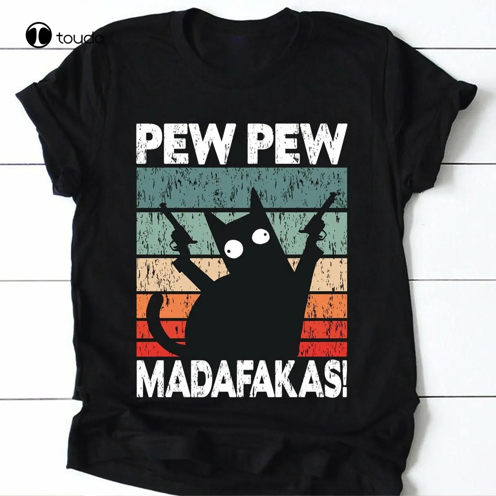 Pew Pew Madafakas Black Cat Vintage Funny Tshirt baseball tee shirts