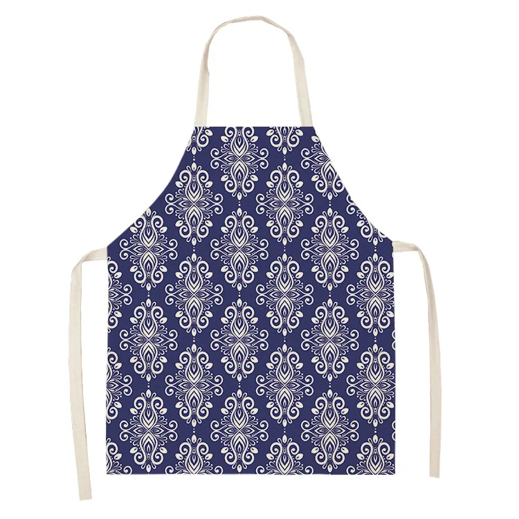 1 Pcs 55x68cm Cotton and Linen Apron Blue Porcelain Cooking Sleeveless Bib Anti-greasy Kitchen Mandala Supplies Chef Aprons