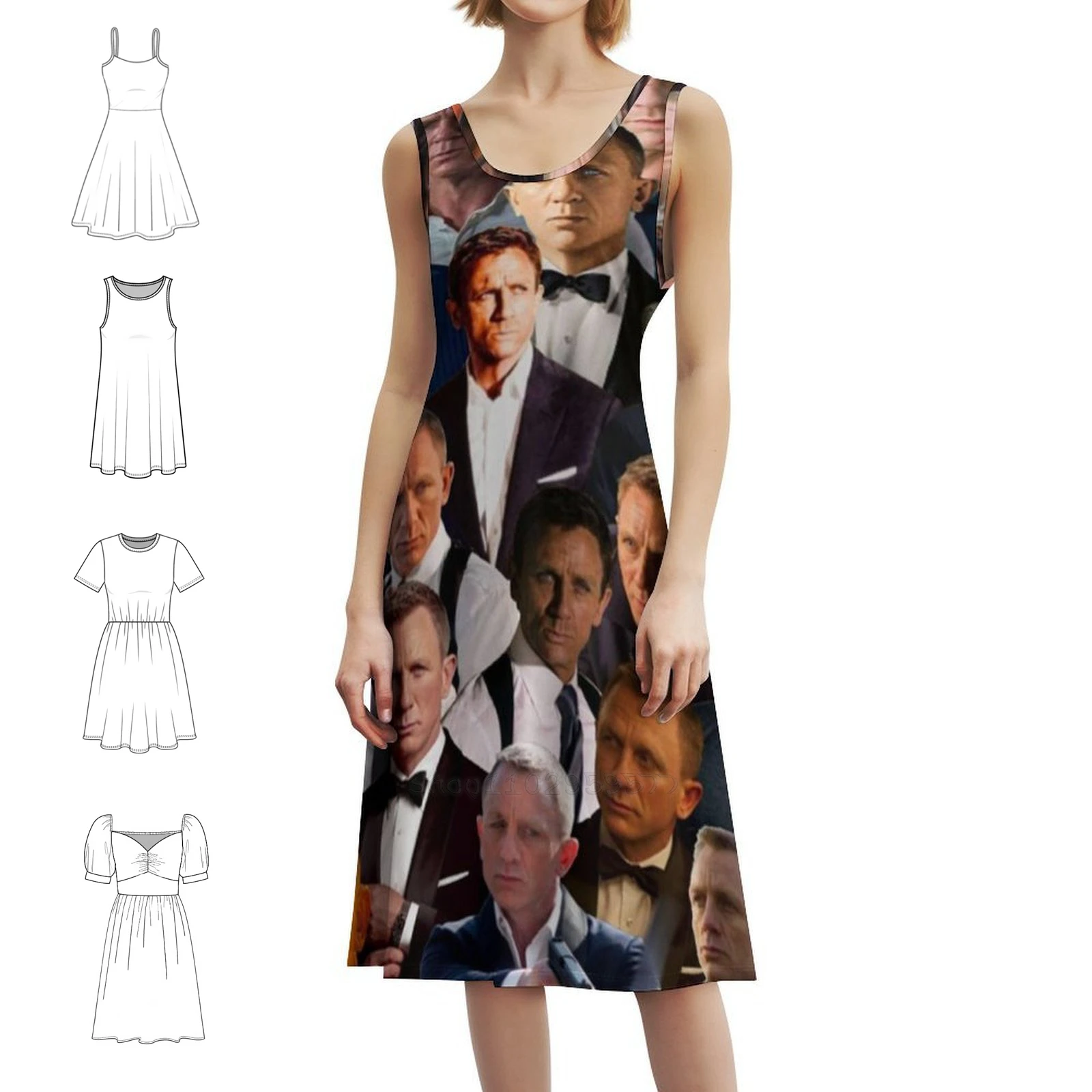 Daniel Craig Photo Collage Bohemian Sleeveless Dress Multi-Print Beach Vacation Party Dress Daniel Craig Photo Collage Collage