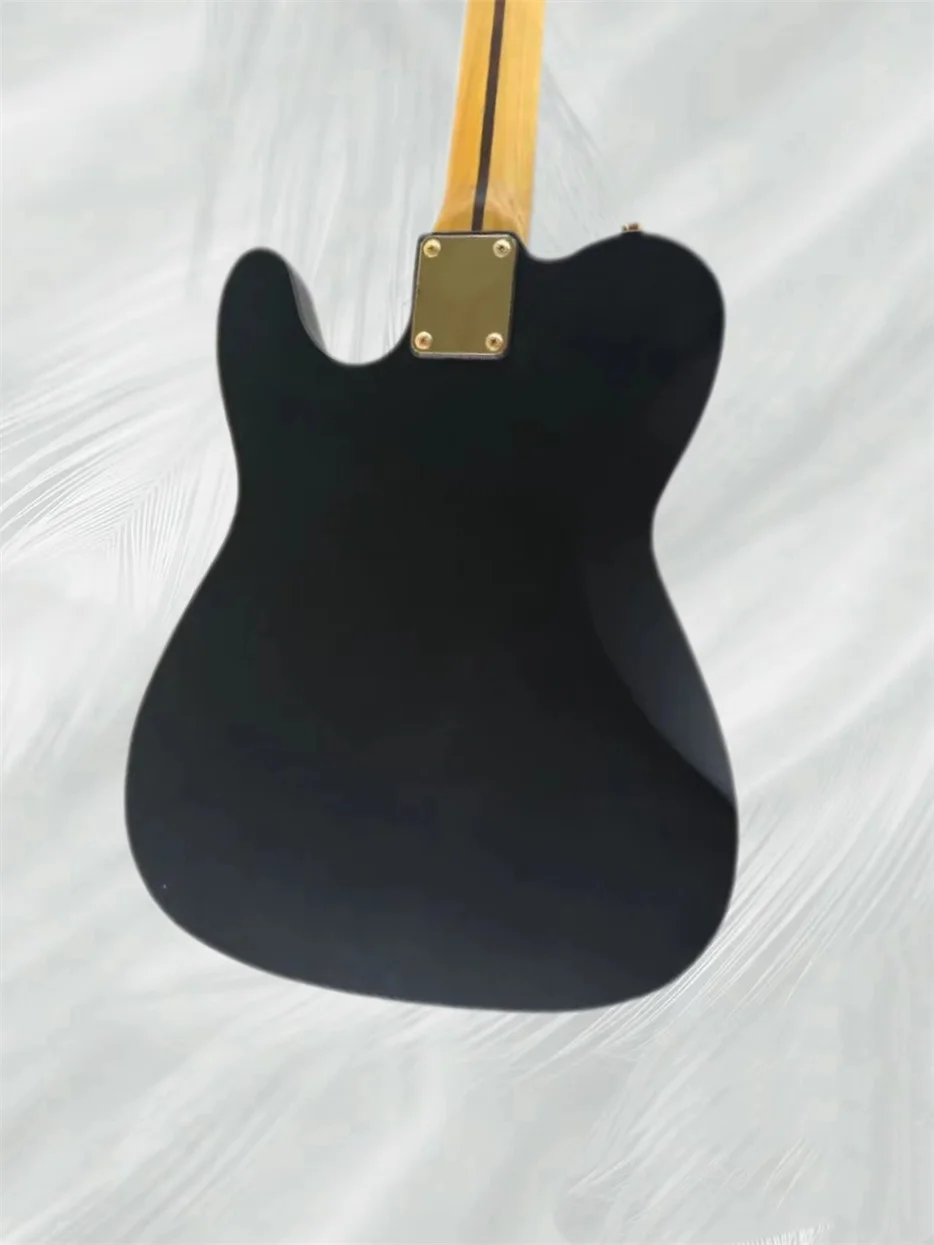 Factory Matte Black Electric Guitar ,Yellow Binding,Black pickguard,Gold hardware,Provide customized services