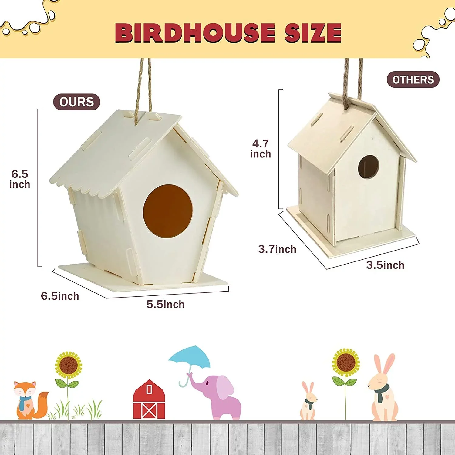 3 Pack DIY Wooden Bird House Kits Outdoor Hanging Box Arts and Crafts for Children Ages 4-8 6-8 Build Painting Garden Bird Cage