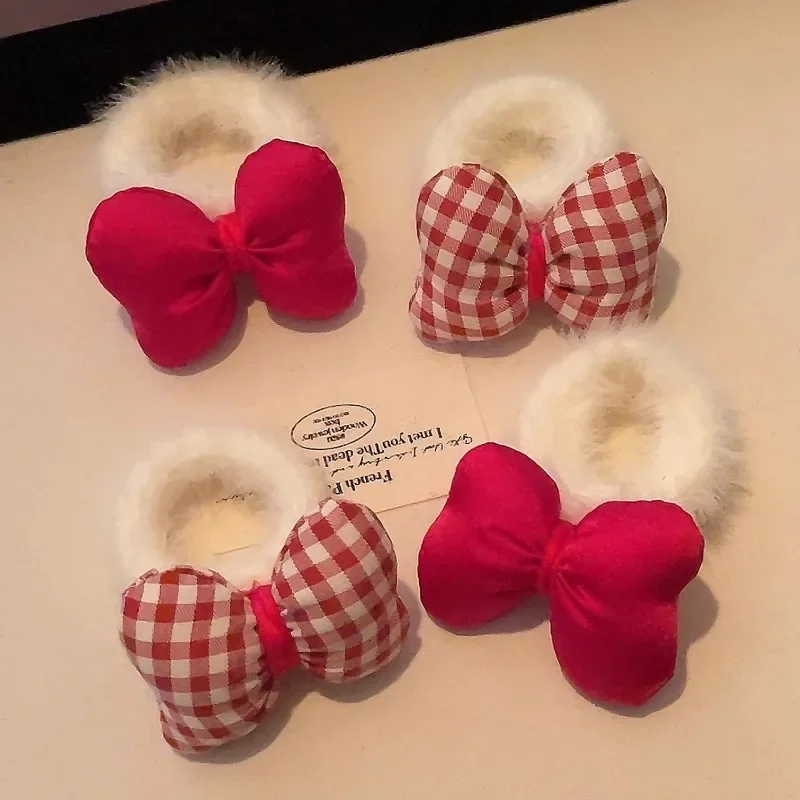 

New Year Red Bow Plush Hair Circle Children's Hair Rope Tie Bun Head Towel Ring Headband Headband Women