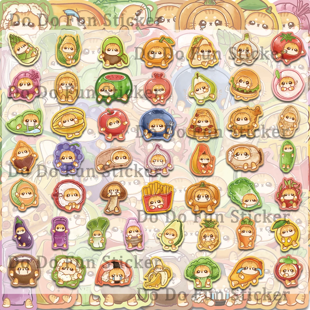 50PCS Cute Cartoon Food Cat Graffiti Stickers Fruit and Vegetable Burger French Fries Sandwich Fun DIY Decoration Guitar Laptop