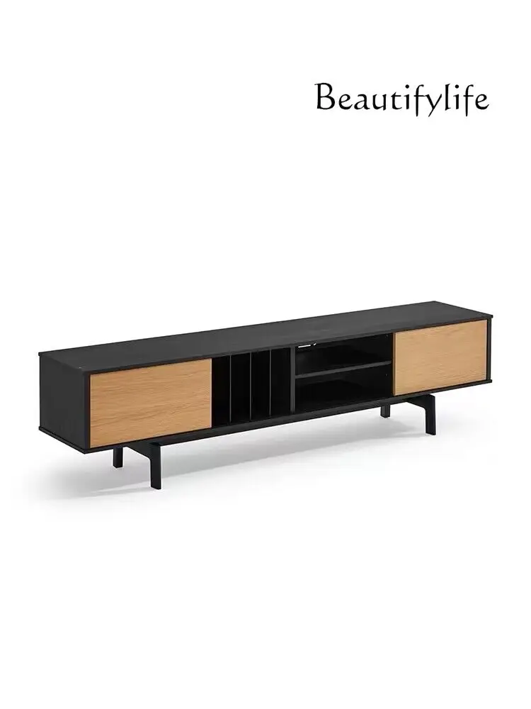 

Nordic Style Solid Wood Retro Color Matching Solid Wood TV Cabinet Black Designer Audio-Visual Floor Cabinet