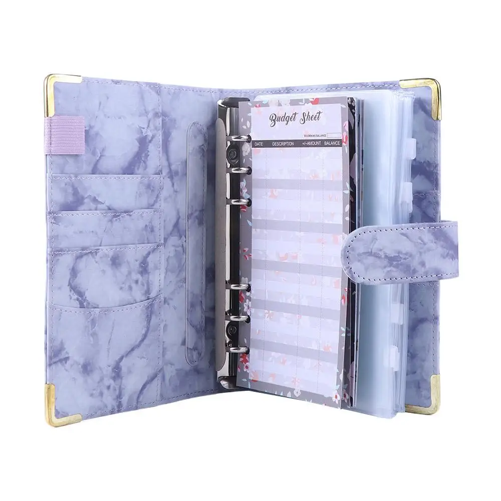 PU Leather A6 Notebook Zipper Envelope Budget Planner 6 Ring Binder Marble Budget Binder Notebook Binder Marble Notebook