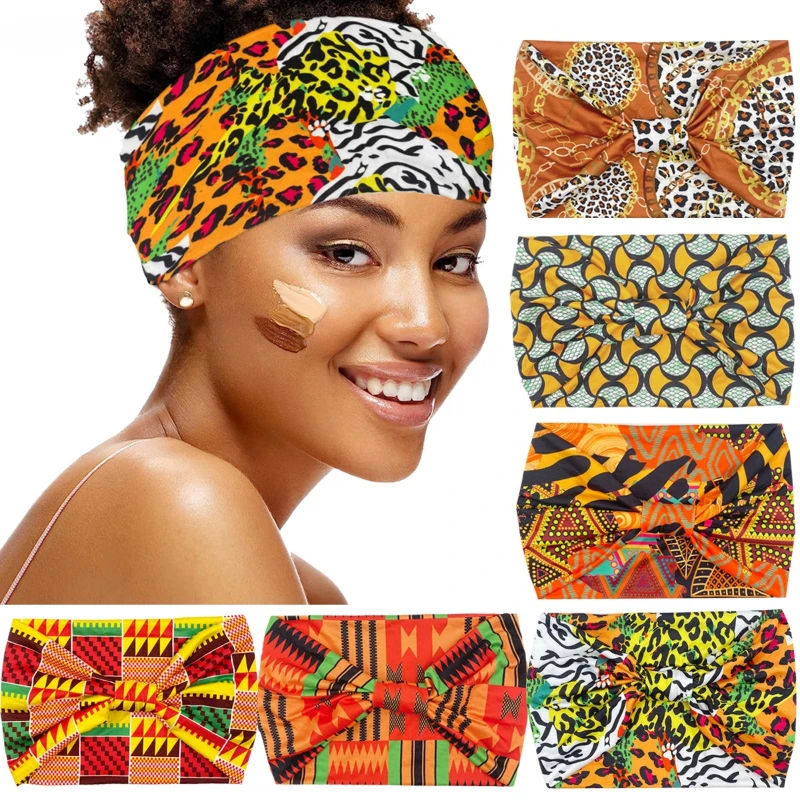 European and American New African Printed Headband Sports Wide Edge Knot Elastic Headband Leopard Pattern Headband