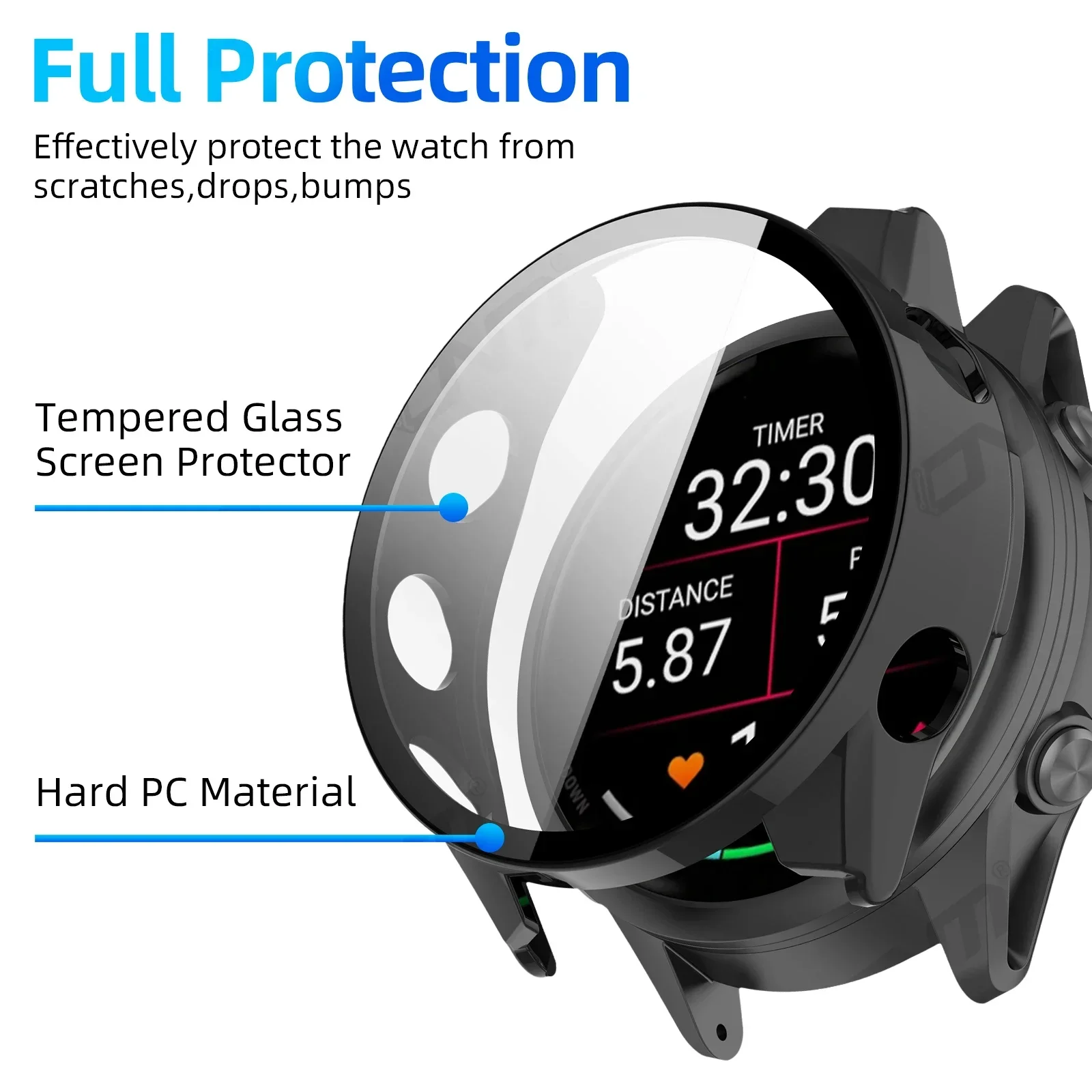 HD Glass+PC Case For Garmin Forerunner 970 570 965 265 165 Active 6 5 Protective Tempered Cover Garmin Venu 3 4 45mm 41mm Shell