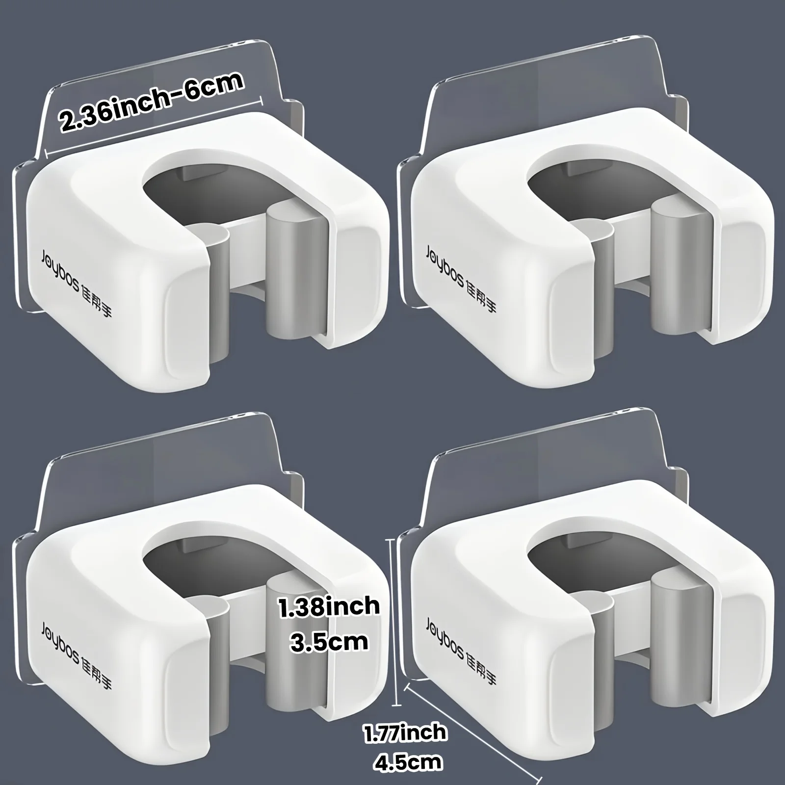 

4Pcs Heavy‑Duty Self‑Adhesive Storage Clips, Drill‑Free Wall Mount Mop & Broom Holder, Home Bathroom Kitchen Organizer