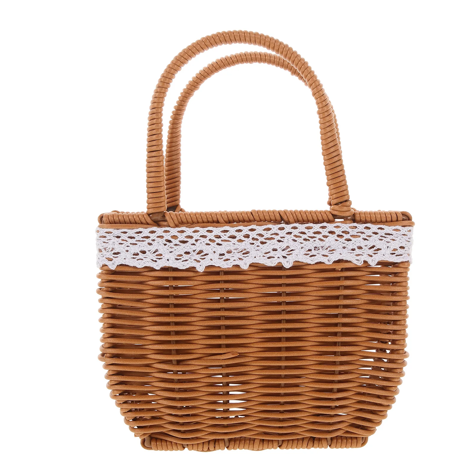 

Handwoven Wicker Bag Women's Small Tote Basket with Handle Rustic Flower Girl Gift Storage Container White Decor Gold Rattan