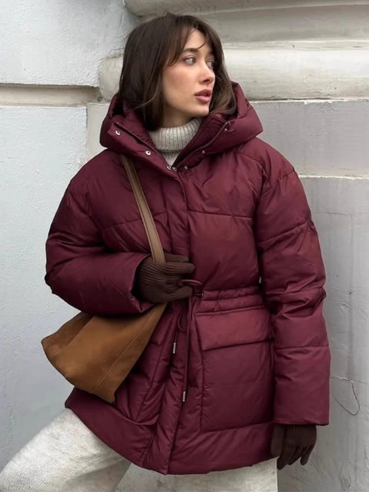 

Tossy Leisure Women's Hooded Parker Coat Drawstring Waist Warm Solid Pocket And Stand-Up Collar Long Sleeves 2025 Parker Coat