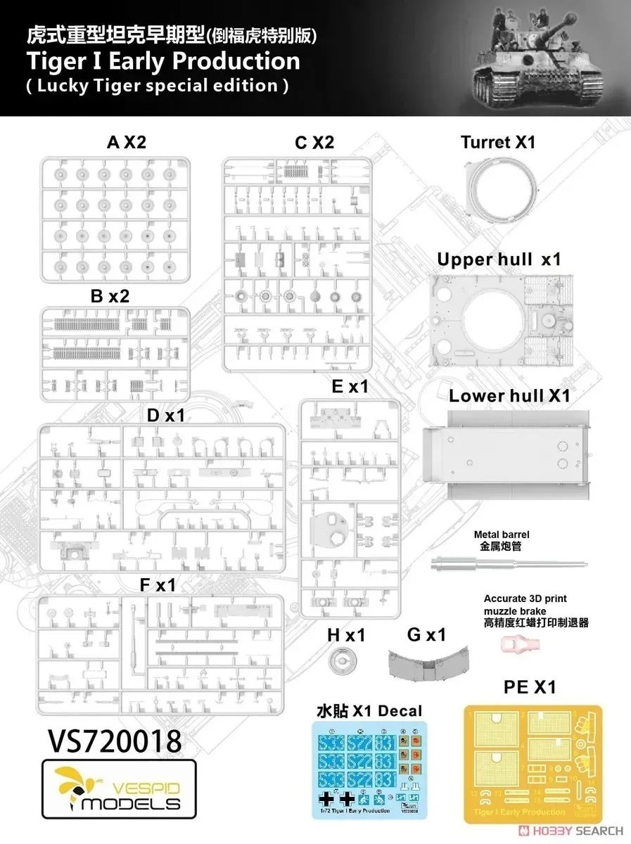 ヴェスピッドモデル VS720018 ドイツ軍 タイガーI 初期型（ラッキータイガー特別版） 組立モデルキット 1/72