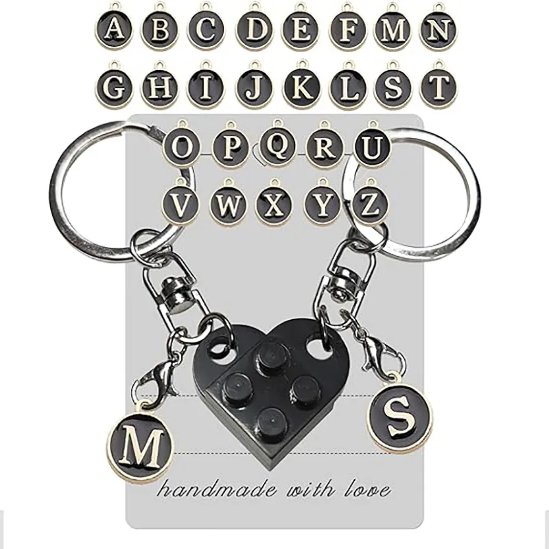 Detachable Love Building Blocks Keychain Couple Peach Heart DIY Letter Keychain Valentine's Day Gift Car Key Bag Pendant
