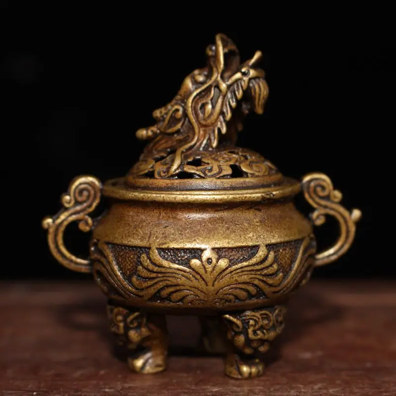 Antique Miscellaneous Antique Antique Old-Fashioned Brass Tripod Incense Burner Small and Cute