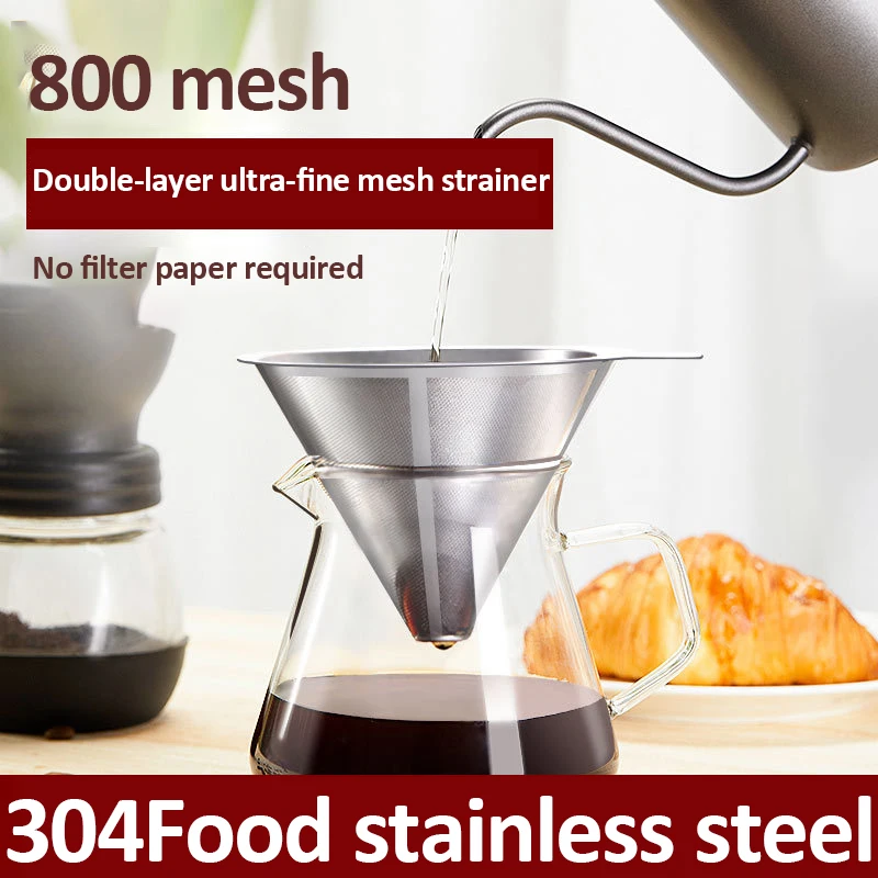 304 Stainless Steel Coffee Filter Holder Reusable Double Layer Coffee Tea Strainer Drip Mesh Coffee Accessories Making Tools