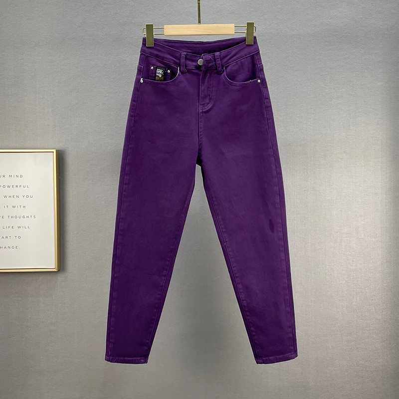 

Purple Casial Denim Trousers 2022 New Spring Autumn Loose Cotton Elastic Pencil Jean High Waist Harem Pants Women