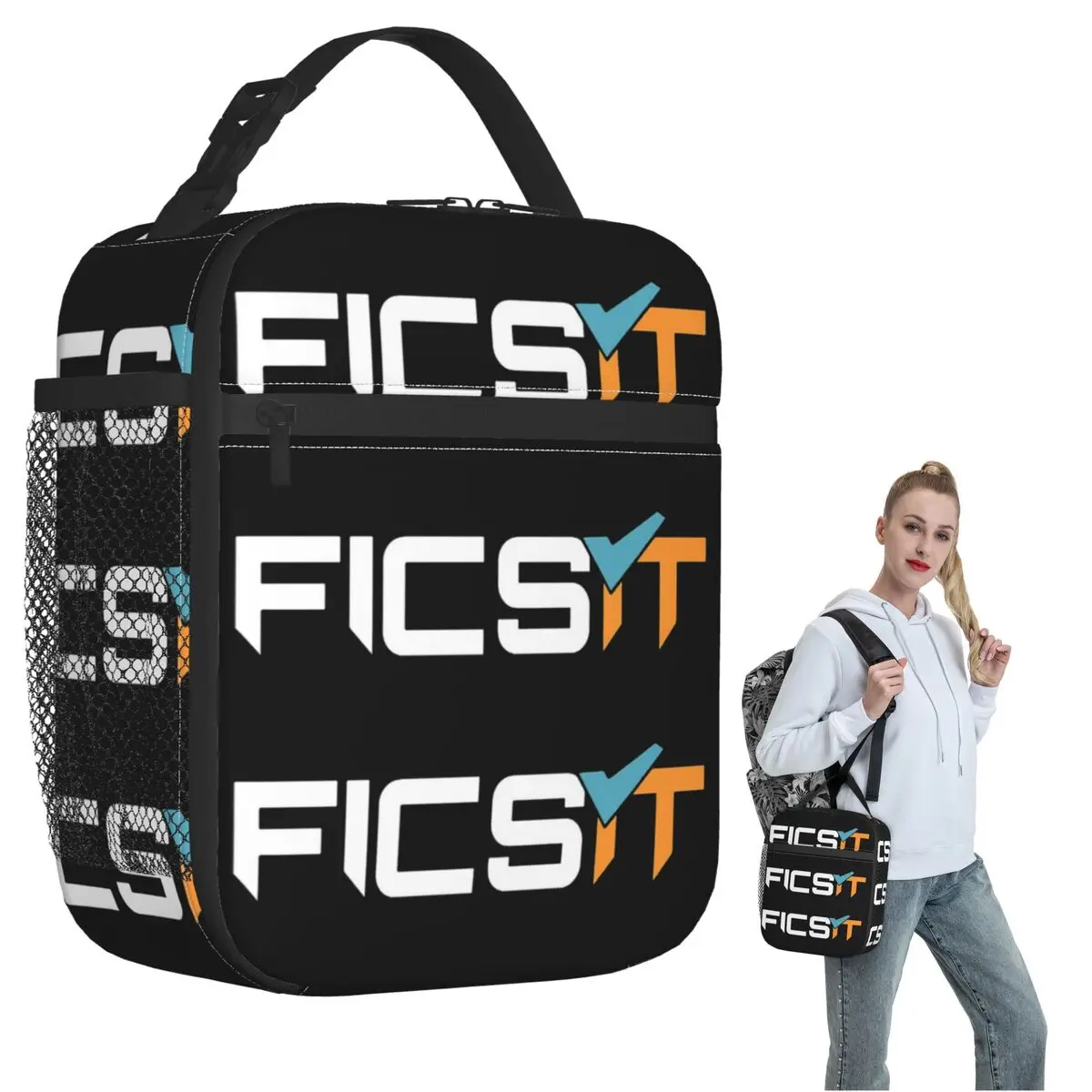 

Изолированная сумка для обеда с логотипом Ficsit Satisfactory для женщин и детей, герметичные коробки для еды, термосумка для ланча