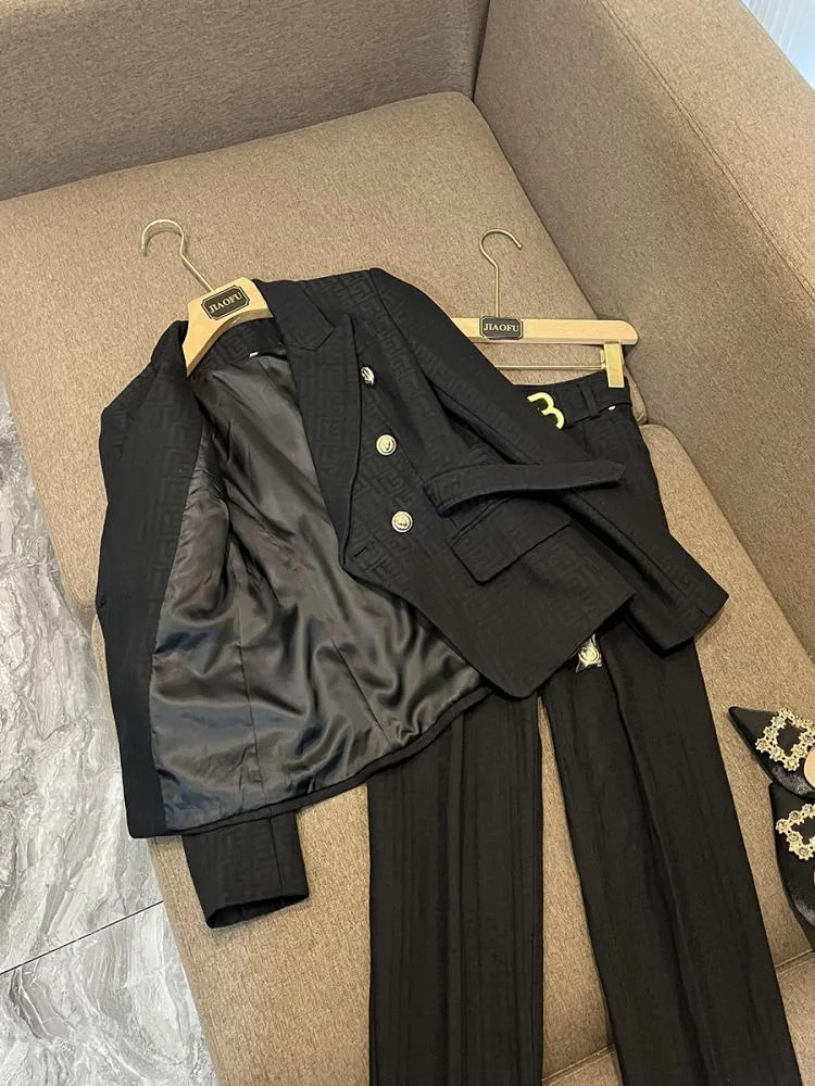 Ele conjunto de terno feminino outono inverno commute faion tecido bordado high-end profional aosphere d7896 conjunto na moda