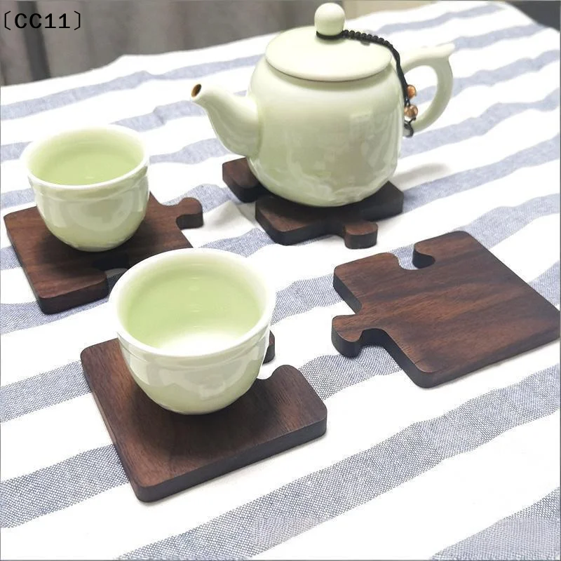 4pcs Wooden Coaster Retro Teacup Mats Creative Building Block Shape Cup Mat Desktop Heat Insulation Mats Tea Sets Supplies〔CC11〕