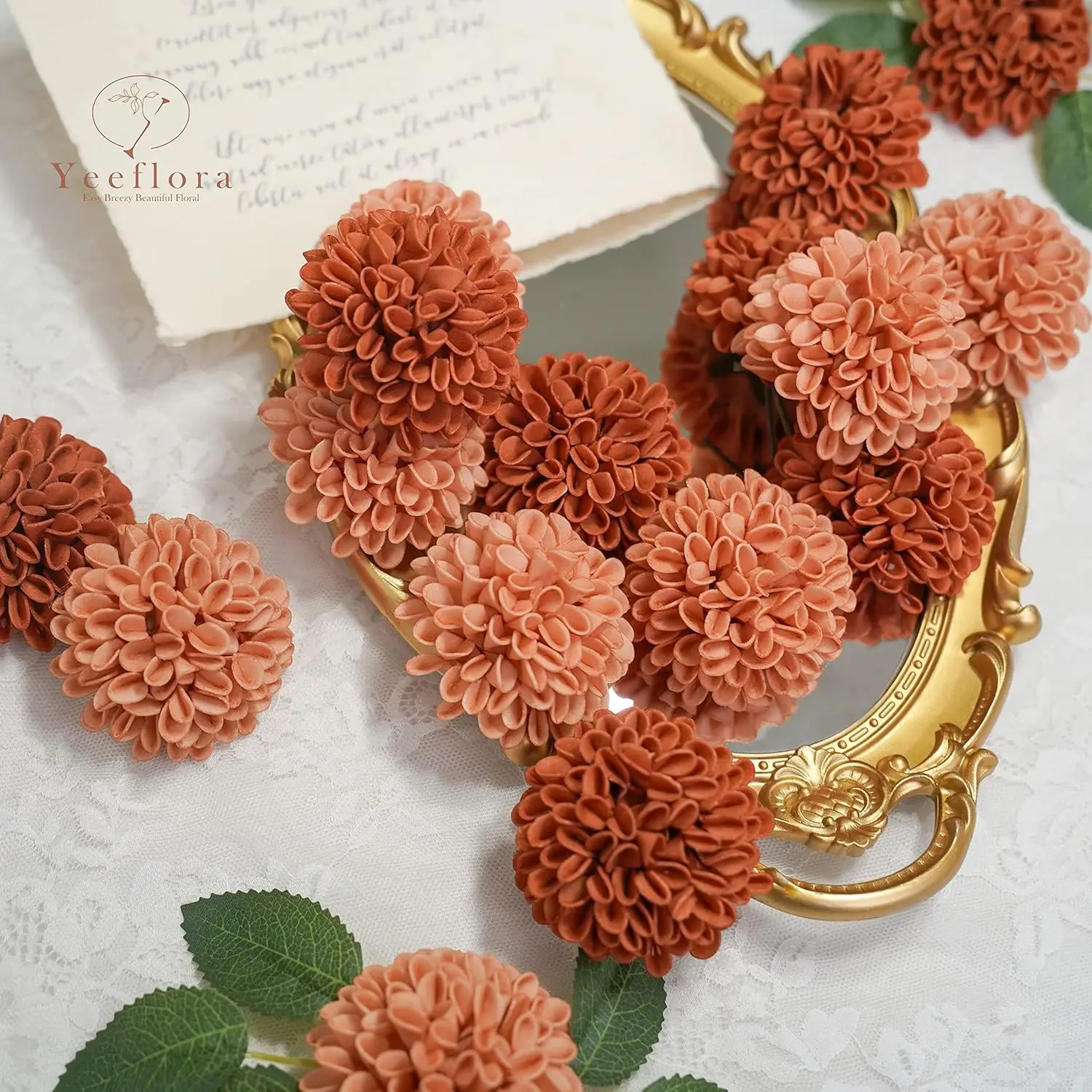 25 Stück Rosen für selbstgemachte Hochzeitssträuße, Mittelstücke, Arrangements, Terrakotta-Dahlie-Blumen mit Stiel, Brautparty, Party, Heimdekoration – Detail 2