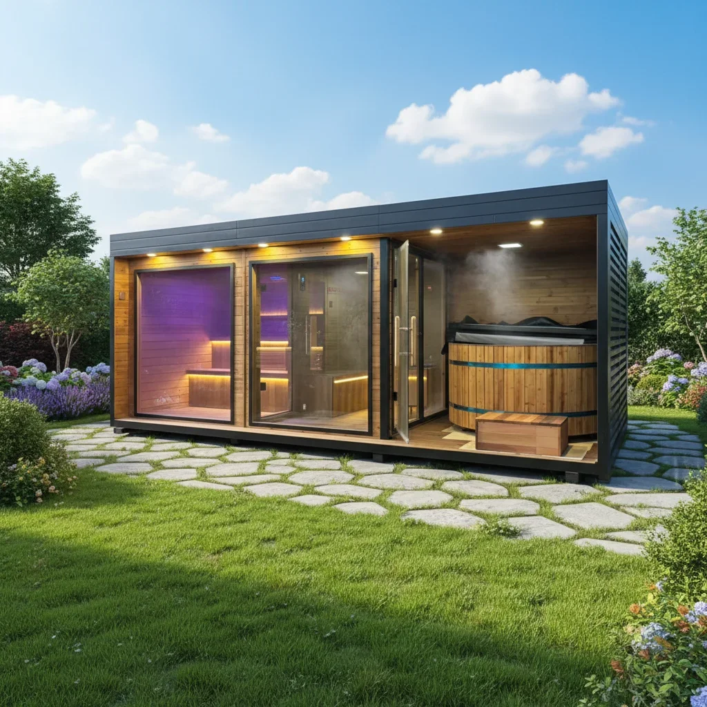 Modern Traditional Electric 6-7 Person Outdoor Large Sauna Cabin Hot Tub with Computer Control Panel Wet Steam 220V Villa