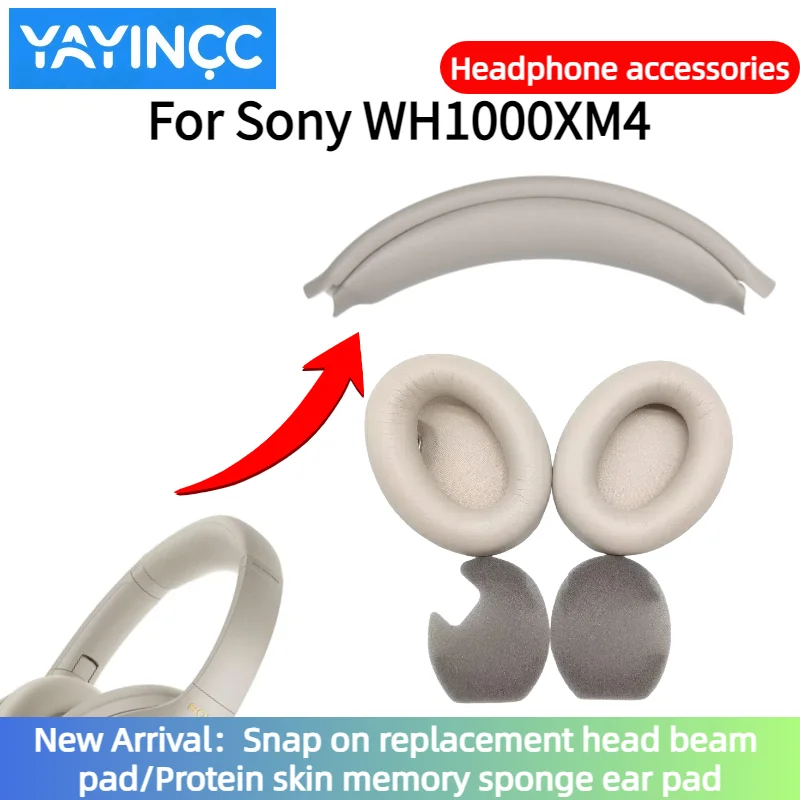 

Replacement Snap on Headbeam cushion/Protein skin memory sponge ear pad For Sony WH-1000XM4 Headset repair parts Easy to install