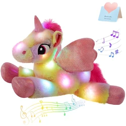 Rainbow Unicorn Plush Toys LED Musical Throw Pillows Lullaby Soft Stuffed Animals Birthday Gift for Kids Girls Pink Luminous Toy