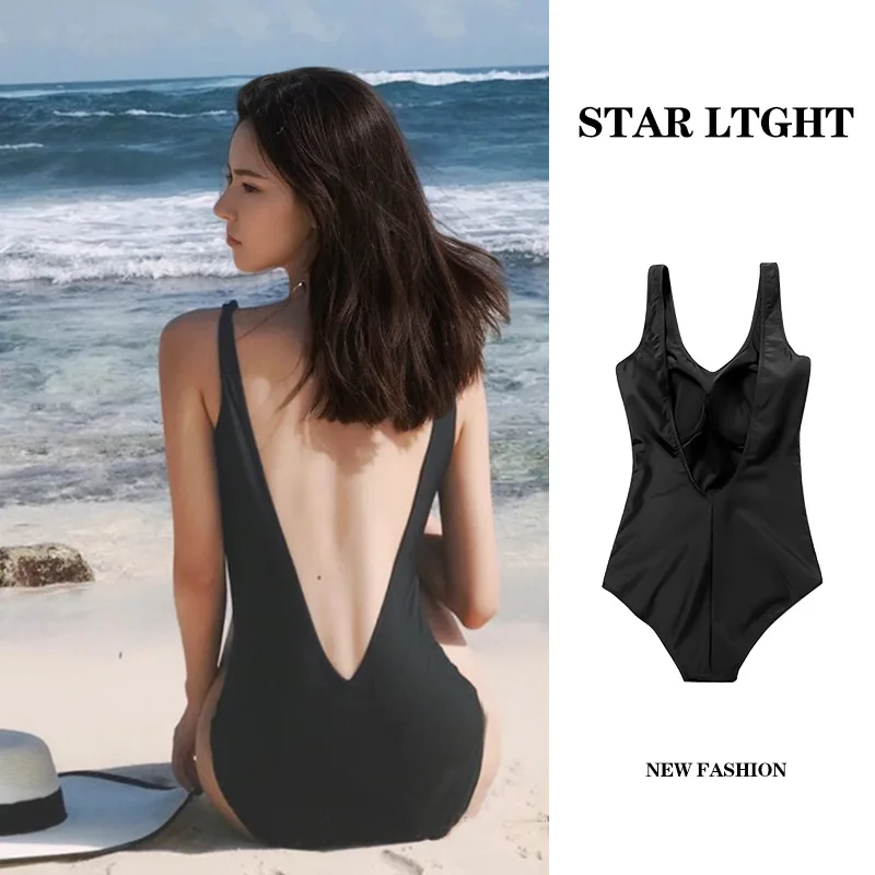

New One-piece Swimsuit with Flesh Covering Slim Chest Gathered High-end Feeling Backless One-piece Triangle Swimsuit