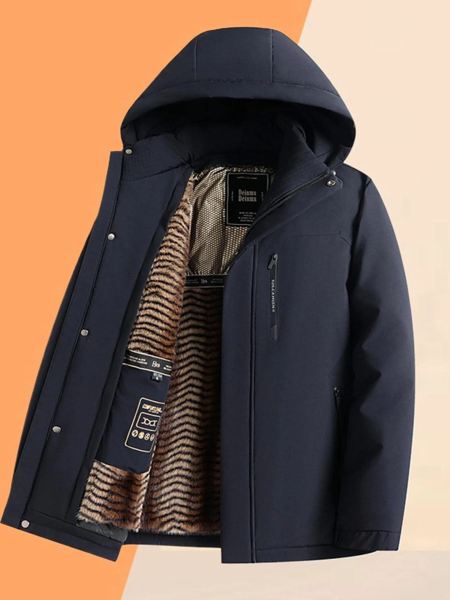 

Теплая утолщенная хлопковая куртка для мужчин с капюшоном и воротником-стойкой, зимняя, модная, для дома, с длинными рукавами, на молнии, Geo...