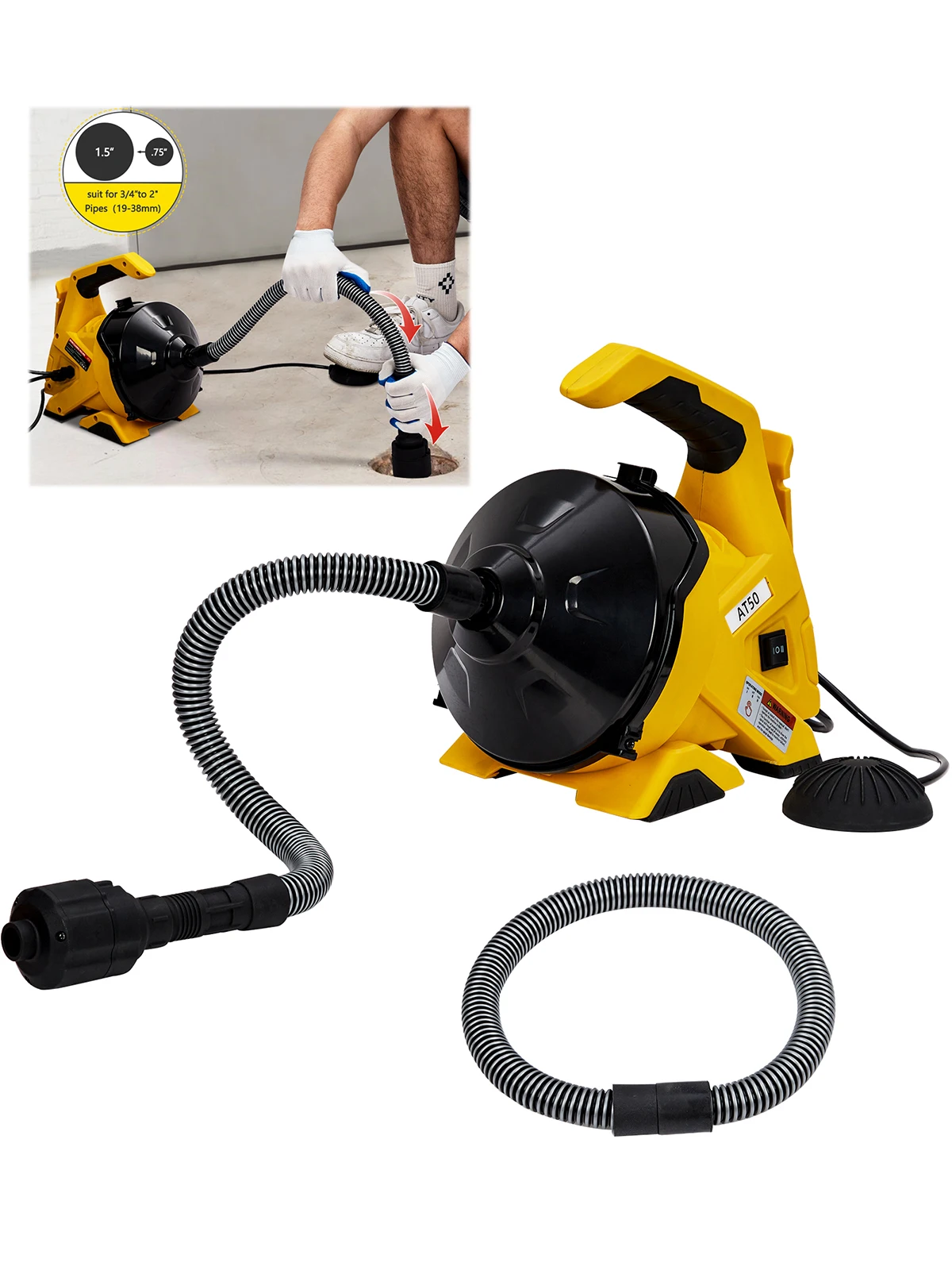Afvoerreiniger Machine 30Ft, Auto-feed Riool Elektrische Afvoerboor voor 3/4In - 2In Buizen met Voetschakelaar voor Gootstenen Toiletten Afvoer - afbeelding 2