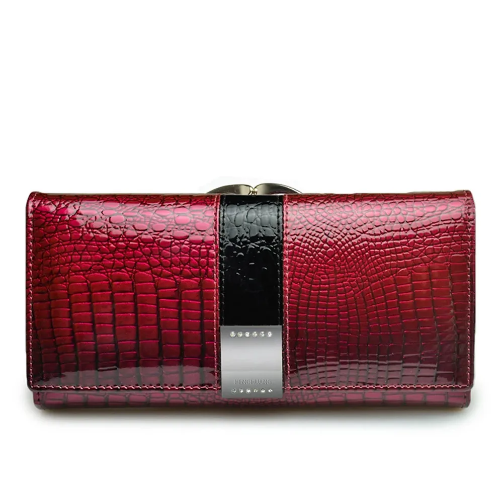 Luxury Genuine Leather Womens Wallets Patent Alligator Bag Female Design Clutch Long Multifunctional Coin Card Holder Purses