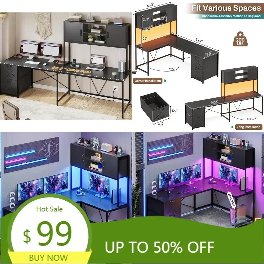 

Горячие продажи: "Реверсивный L-образный стол с тканевыми ящиками и встроенной розеткой для игр и домашнего офиса"