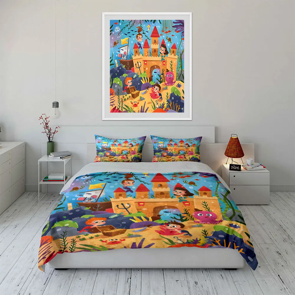 Underwater Castle with Fairytale Scene Print Soft Comfortable Duvet Cover Bedding Set Included 1*Duvet Cover  2*Pillowcases