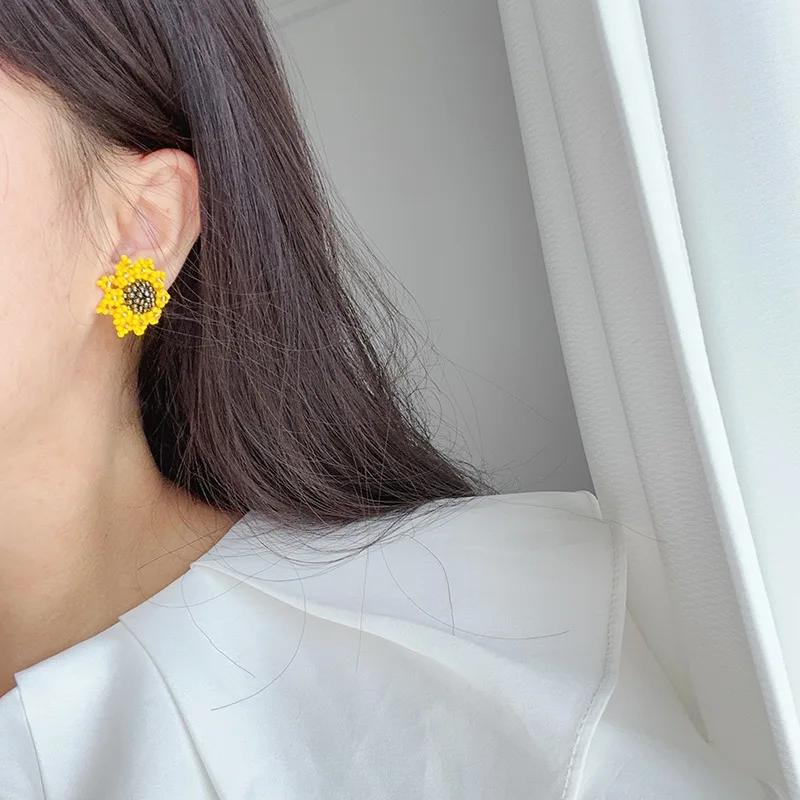 Handmade Beaded Sunflower Earrings