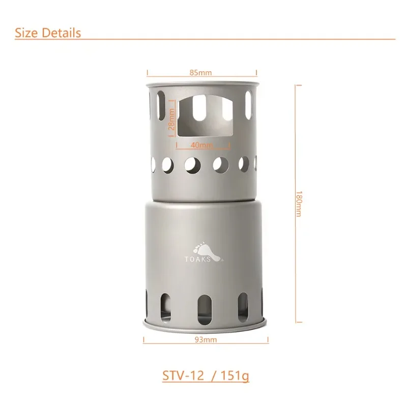 TOAKS STV-12 Titanium Backpacking Wood Burning Stove (Small) Outdoor Titanium Cooking System