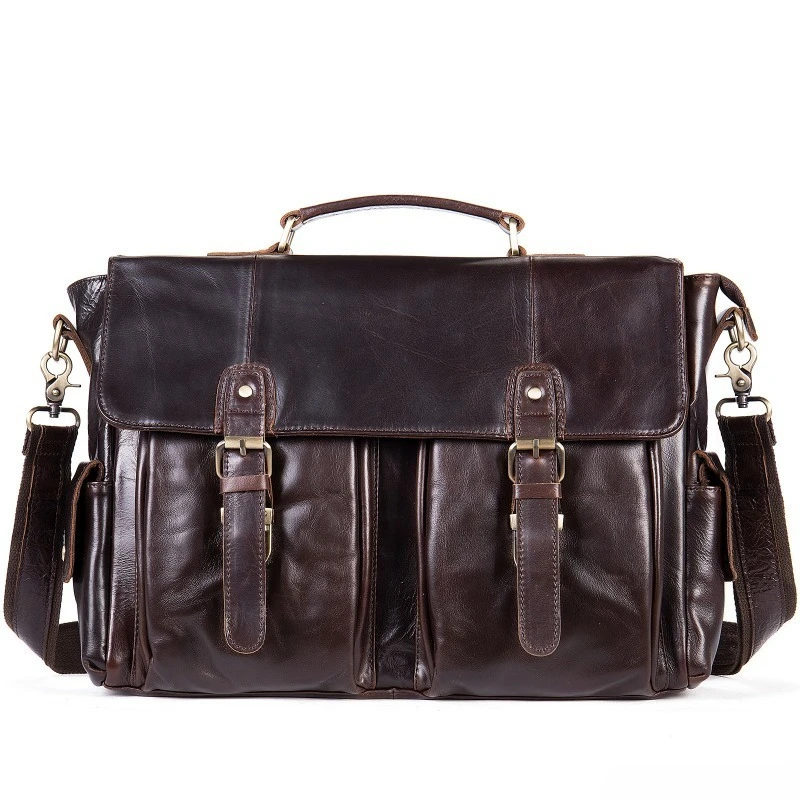 Men's Genuine Vintage Leather Convertible Briefcase Large Capacity Laptop Business Travel Commuter Bag