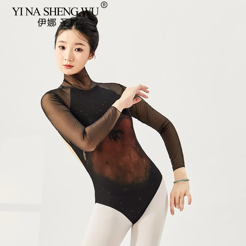 Ballet Dance Costume Gymnastics Training Suit Long Sleeved Mesh Ballet Dance Jumpsuit Ballet Outfit Girl Leotard Dancewear Women