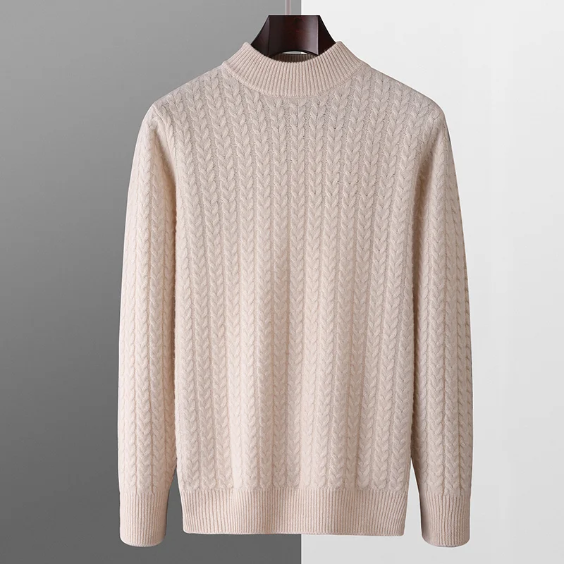 

Autumn Winter New Men's Half-Turtleneck Sweater Knitted 100% Wool Sweater Warm Long Sleeve Pullover Solid Color Basic Style Casu