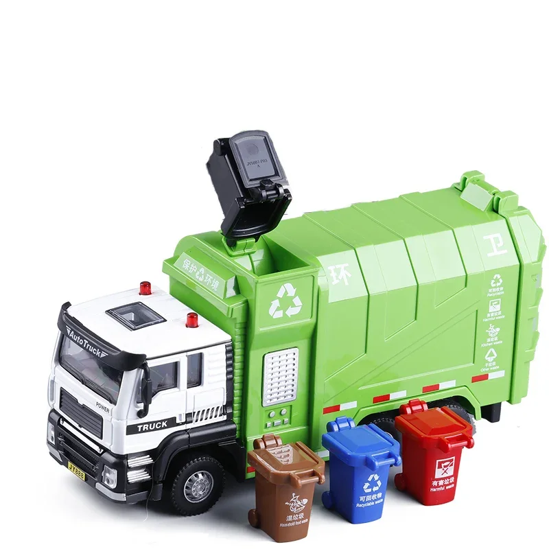 High simulation Garbage truck model,1: 43 scale alloy pull back toy cars, flashing & musical,diecasts & toy vehicl,free shpping