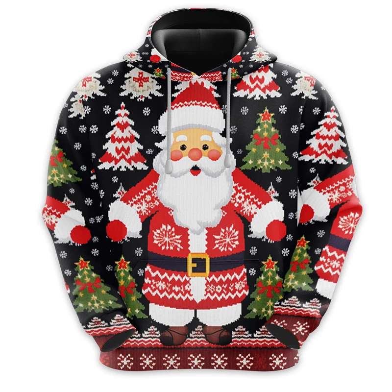 Cute Santa Claus 3D Printed Hoodies For Men Clothes Christmas Tree Graphic Sweatshirts Xmas Ornament Boy Pullovers Unisex Tops