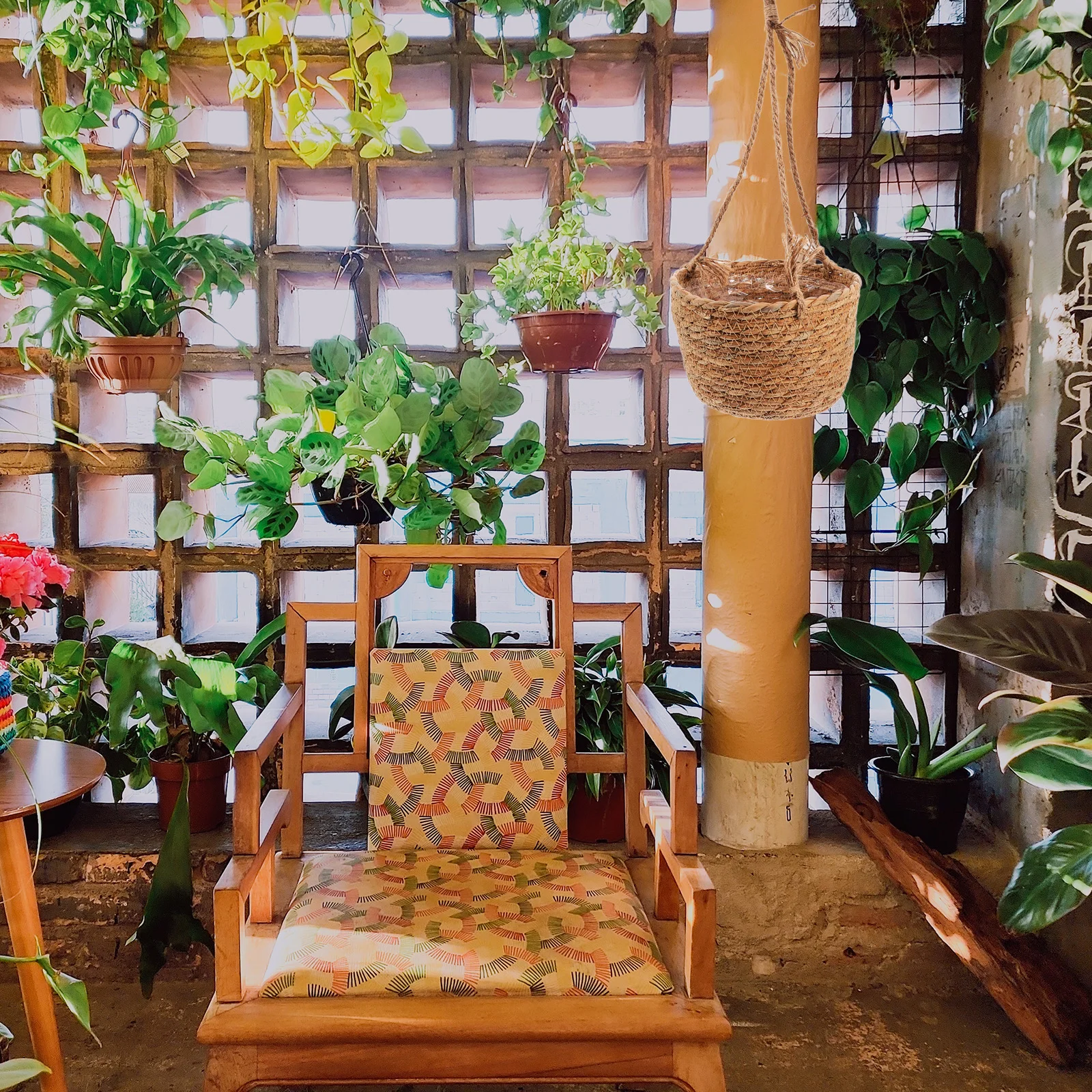 

Креативная тканая подвесная корзина для цветов 20 см, соломенный цветочный горшок для балкона, декоративная зелень, экономия места, растение