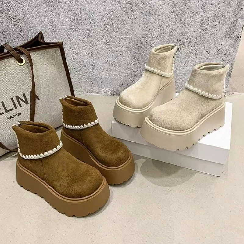 النساء أحذية الثلوج الجلد المدبوغ أحذية منصة مسطحة أحذية رياضية شتوية جديدة غير رسمية موضة 2025 أحذية الثلوج امرأة الاتجاه بوتاس Zapatillas #5
