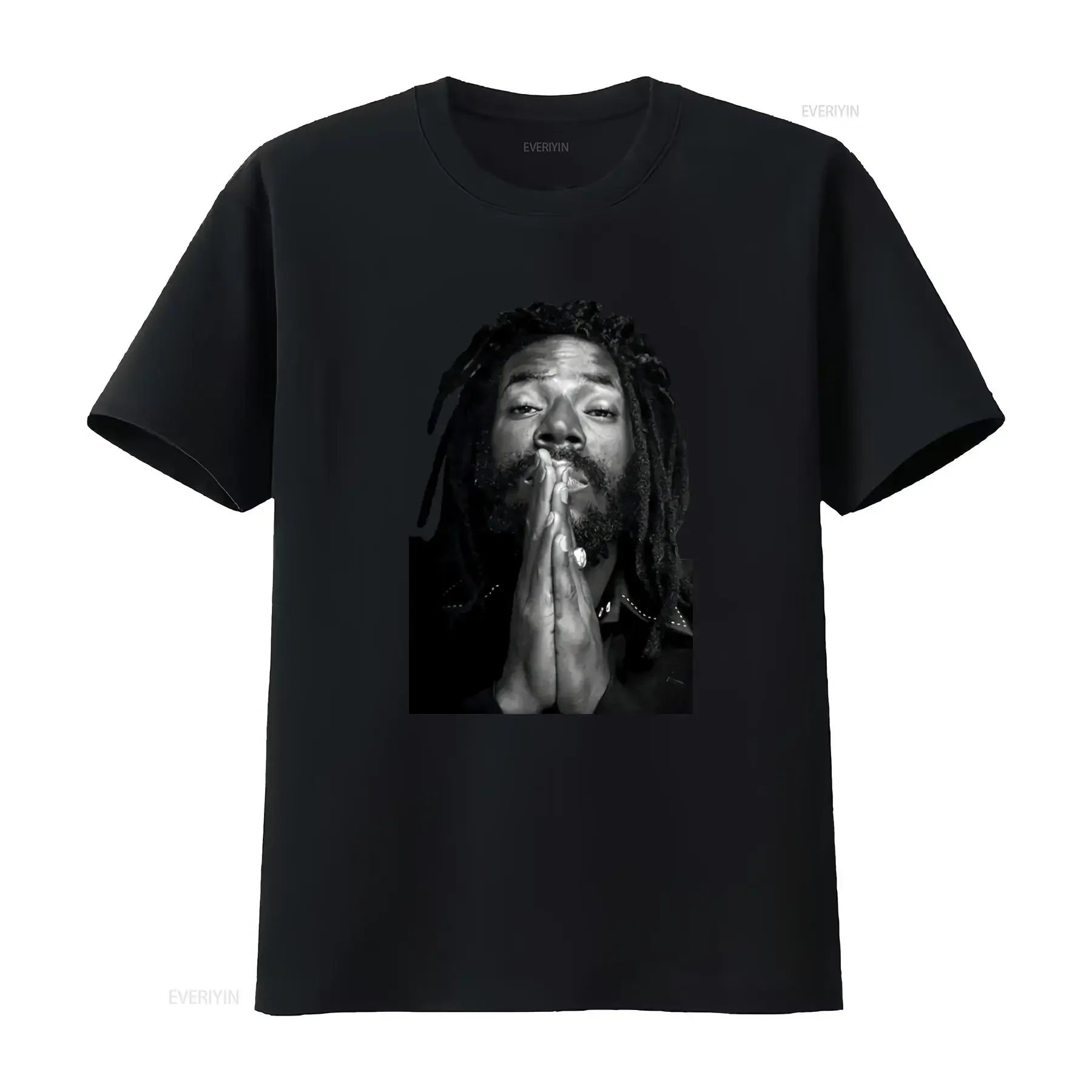 Streetwear Black White Praying Dreadlocks Rasta Man Portrait Print Casual T Shirt vintage Washed Comfortable Slightly Stylish