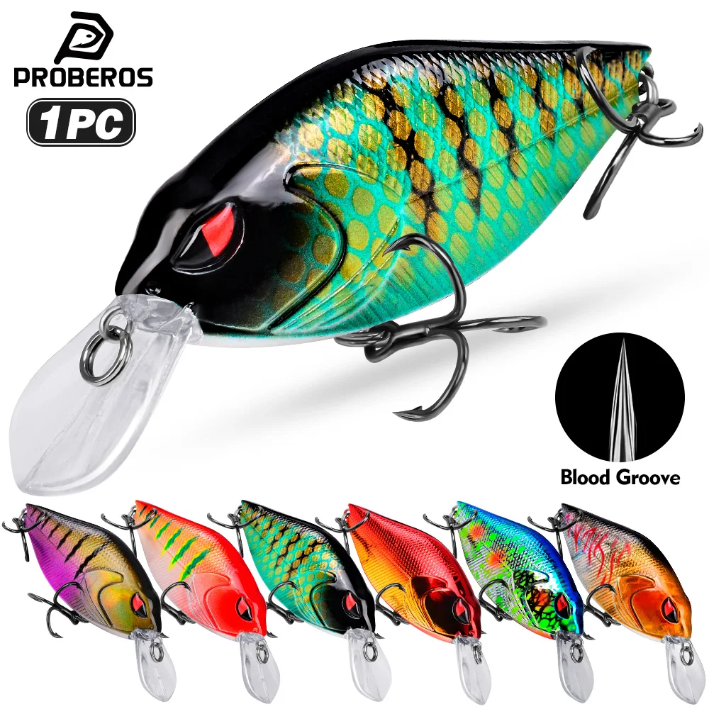 Proberos 1 Stück Flach- oder Tiefwasser-Crankbait mit 3X superstarken Dreifachhaken, Wobbler-Angelköder für Barsch und Hecht, erstaunliche Schwimmfunktion