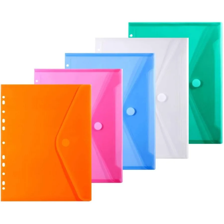 

11 Holes Semi Poly Envelope Pocket Insert Pages for Binde with Hook and Loop Closure Assorted Colo Letter Size 5 Packs